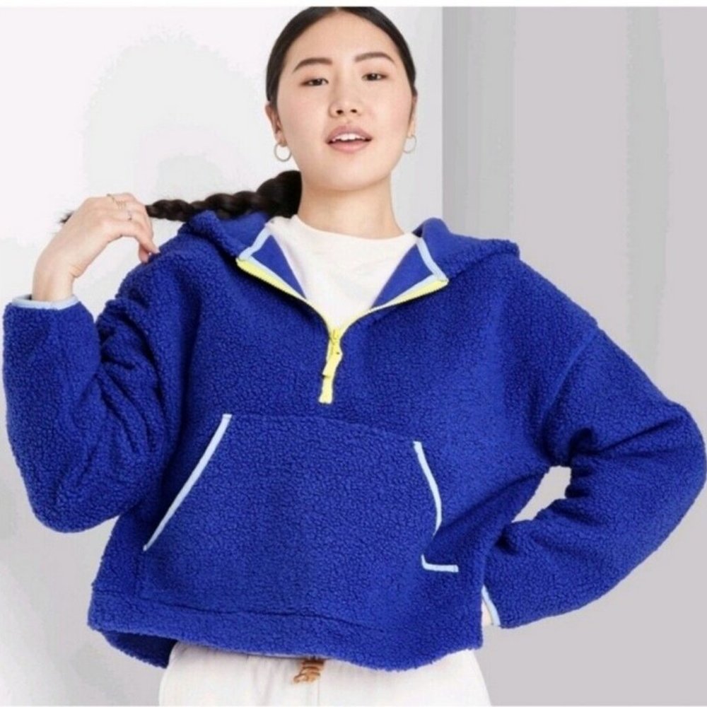 Wild Fable - Half-Zip Navy Sherpa Anorak Jacket